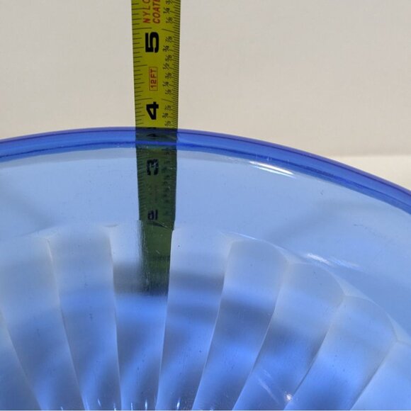 Hazel Atlas Blue Pillar Optic Glass Mixing Bowl Vintage Collectible Home Decor - Picture 10 of 14